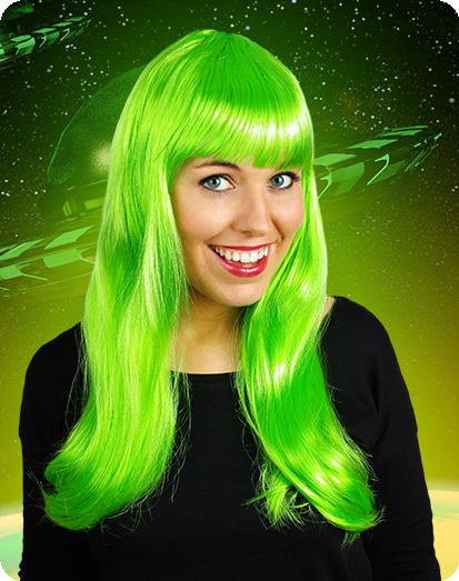 Lange pruik met pony Esmeralda groen