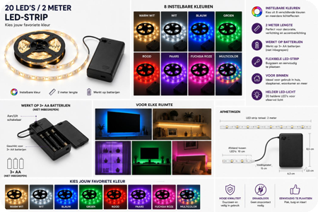 LED strip with different 2M lengths and colors.