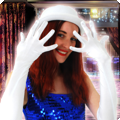 Long white satin gloves