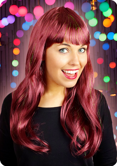 Long wig with fringe bordeaux