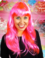 Long wig with fringe bright pink