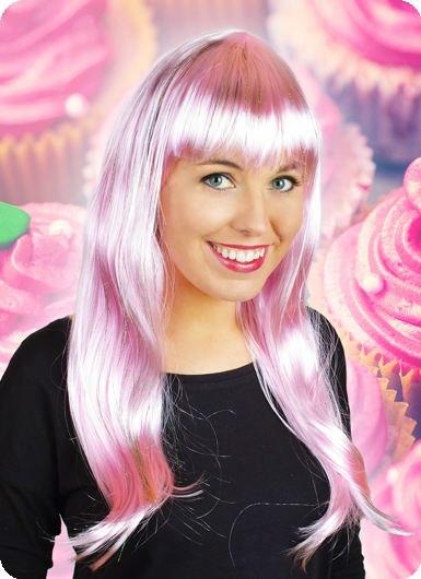 Long wig with fringe light pink