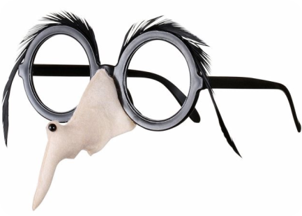 Lunettes avec nez de sorcière et sourcils de plumes noires