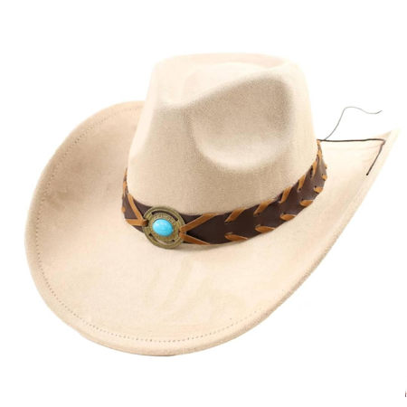 Luxe cowboy hoed beige met turquoise steen