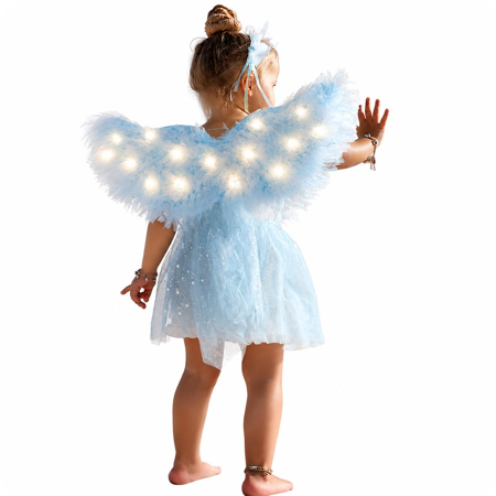 Luxe Set vleugels met lichtjes en rokje en diadeem blauw