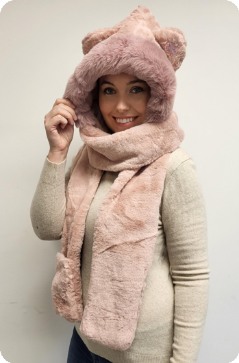 Luxe Teddy muts met sjaal