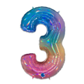Luxury Foil Balloon Number '3' Rainbow (100cm)