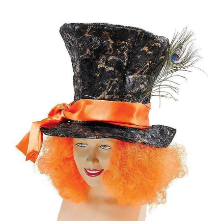 Mad Hatter hoed met oranje pruik