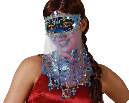 Masque vénitien bleu avec voile