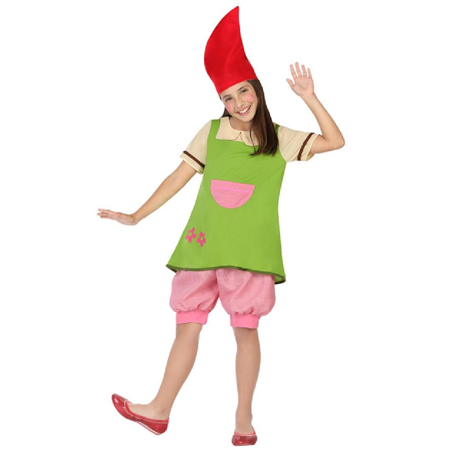 Meisjes Kabouter Verkleedset - Groen Tuniek en Roze Shorts