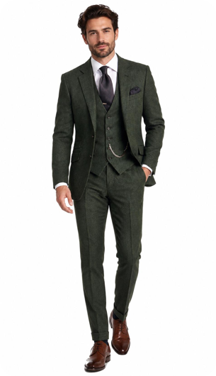 Men's suit from the 1920s with waistcoat, tie, and pocket square.
