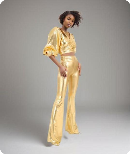 Metallic disco party broek goud