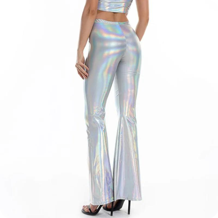 Metallic party disco broek parelmoer wit