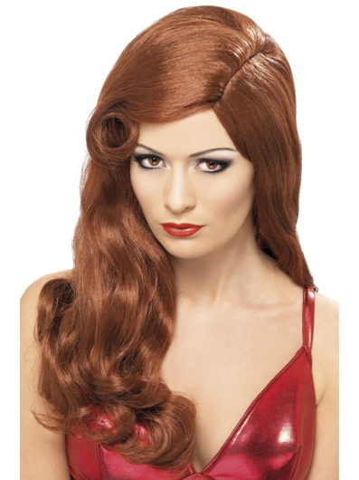 Movie star wig chestnut brown with waves