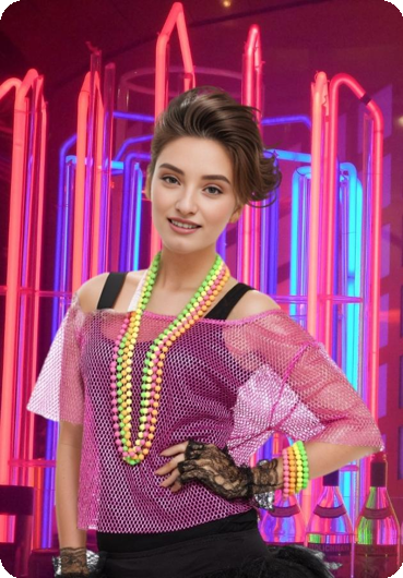 Net shirt jaren 80 fluo roze