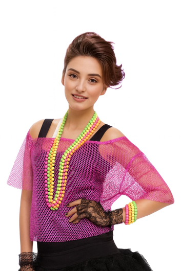 Net t-shirt jaren 80 fluo roze