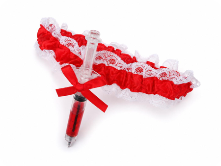 Nurse garter with injection/ballpoint pen