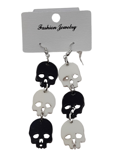 Oorbellen halloween skulls black/white