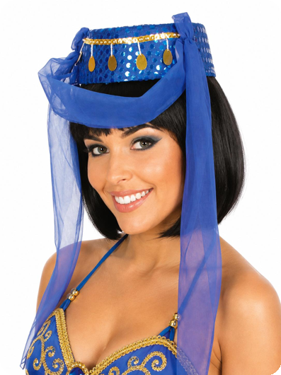 Oosters Harem hoedje blauw met sluier