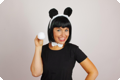 Panda oortjes met strikje en staartje