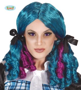 perruque Halloween avec des tresses en bleu et violet