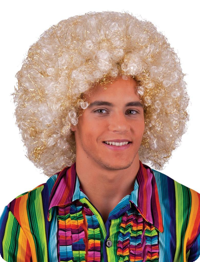 Perruque afro blanche avec des reflets dorés