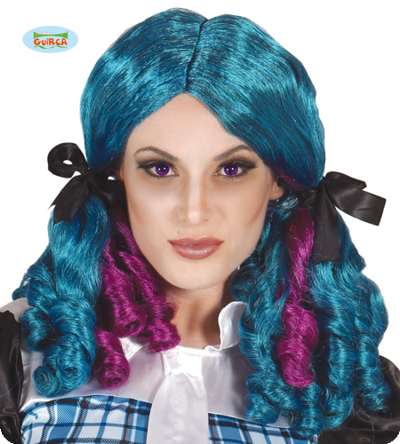 perruque Halloween avec des tresses en bleu et violet