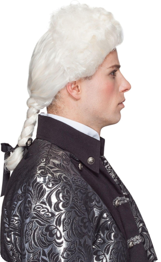 Perruque historique de noble de luxe avec queue blanche