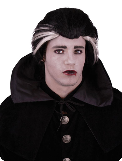Perruque vampire noire avec des mèches blanches