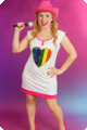 Pop star dress up costume with glitter heart for adults