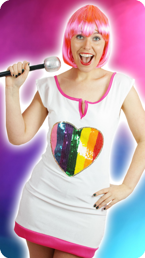 Popster verkleed jurk met glitter hart voor volwassenen