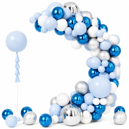 Premium balloon arch set blue/white/silver Birth boy