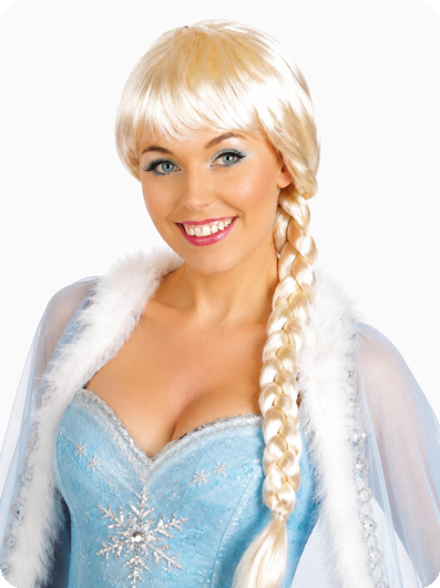 Pruik met lange vlecht Helga blond