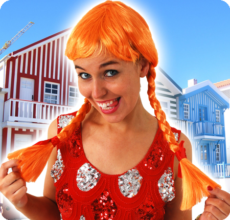 Pruik Pipi / Heidi Oranje met vlechten