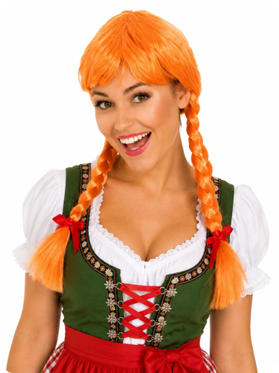 Pruik Pipi / Heidi Oranje met vlechten