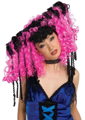 Pruik roze met zwart Curly