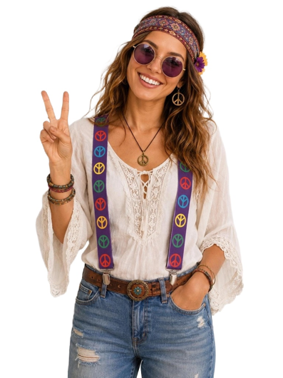 Psychedelische Hippie Bretellen met peace tekens