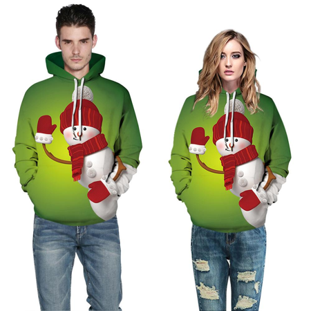 Pull de Noël Green Hoodie avec bonhomme de neige