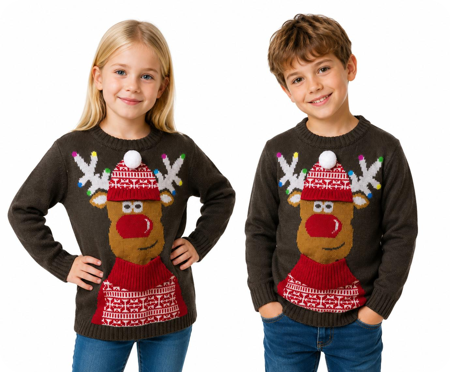 Pull de Noël rennes avec lumières et musique pour les enfants