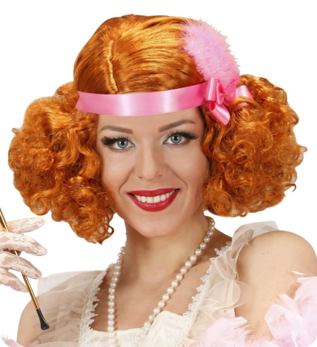 Red Burlesque Wig With Headband And Feather