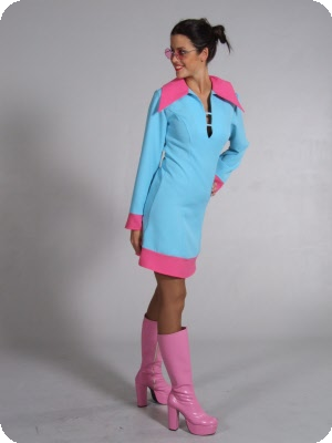 Retro Sixties Stijl Jurk - Blauw met Roze Accenten