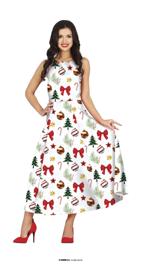 Robe de Noël pour dames avec imprimé de Noël blanc.