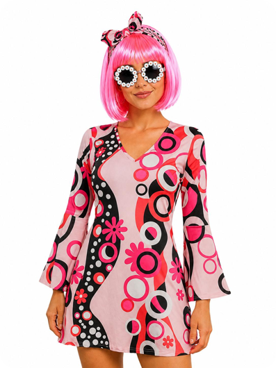Robe disco hippie pour femmes des années 70 avec un bandeau dans les cheveux