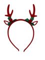 Rode kerst diadeem met rendier gewei/hulst blaadjes