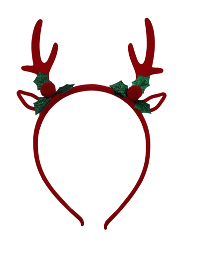 Rode kerst diadeem met rendier gewei/hulst blaadjes
