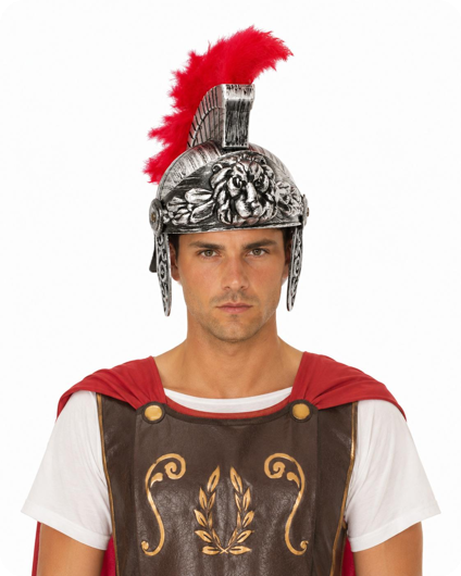 Roman helmet with red plumes