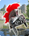 Romeinse helm met rode pluimen