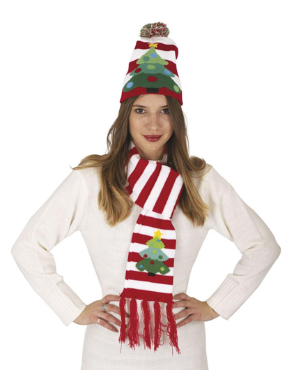 Rood witte kerst muts en sjaal met boom