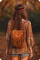 Sac à dos de cowgirl hippie en simili-cuir marron avec des franges