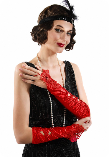Satin embelished gloves fingerless 